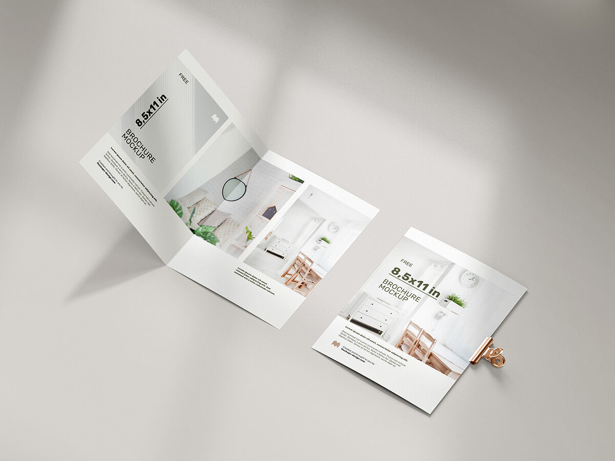 Folded Brochure with a Bronze Metalic Clip on the Side Mockup FREE PSD