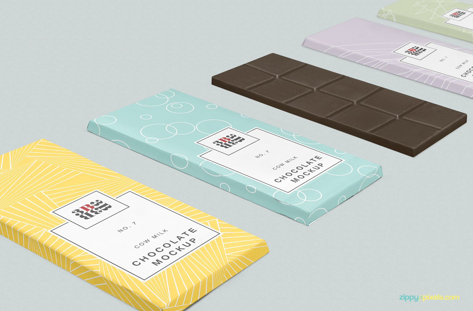 Four Chocolate Packaging And A Chocolate Bar Mockup FREE PSD