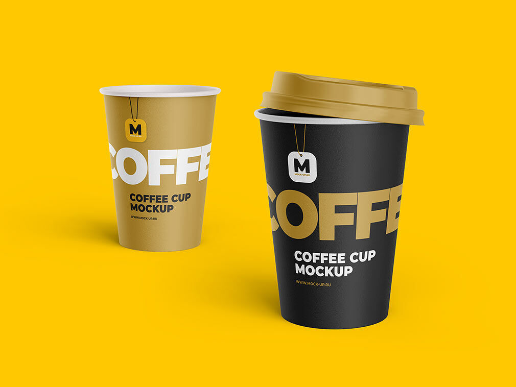 Two Floating Disposable Coffee Cups Mockup (FREE) - Resource Boy