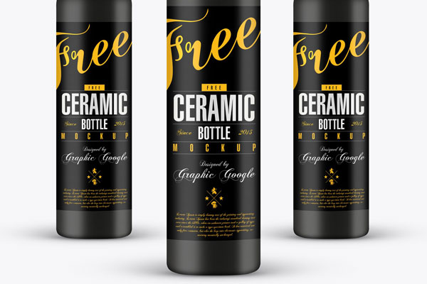 Front View Mockup Featuring Three Tall Ceramic Bottles FREE PSD