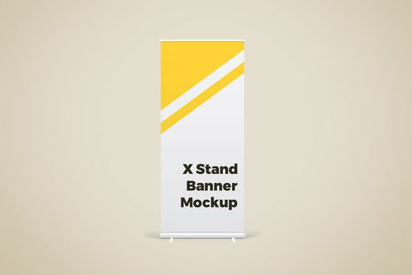 Front View of Long X Stand Banner Mockup FREE PSD