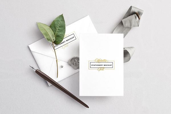 Front View of Neat Wedding Invitation Set Mockup FREE PSD