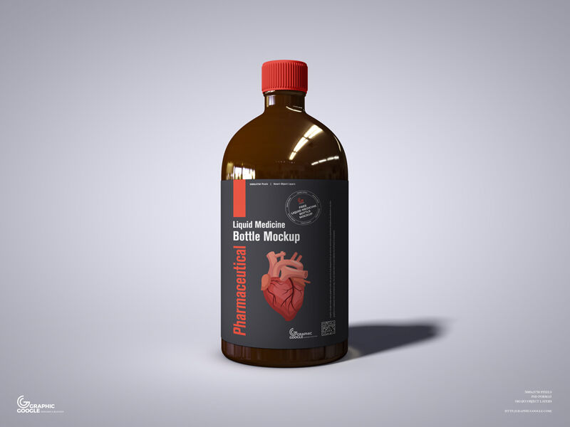 Front View of Pharmaceutical Glass Liquid Bottle Mockup FREE PSD