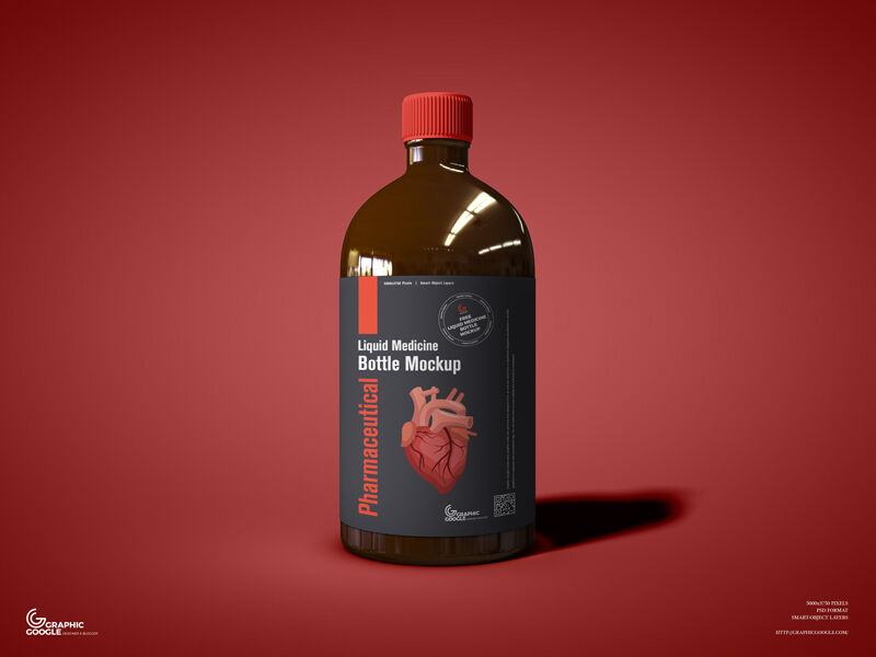 Front View of Pharmaceutical Glass Liquid Bottle Mockup FREE PSD