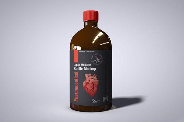Front View of Pharmaceutical Glass Liquid Bottle Mockup FREE PSD
