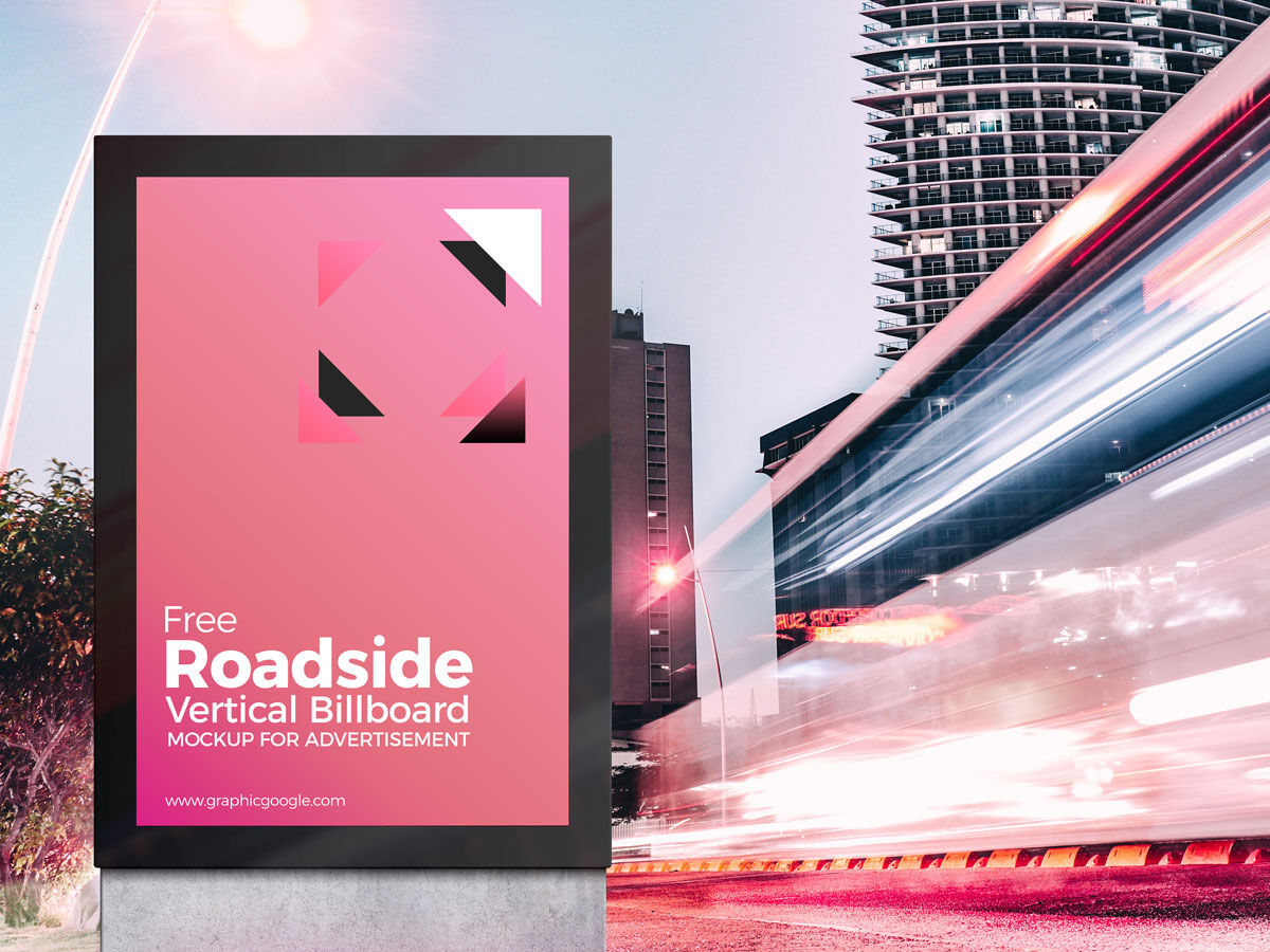 Front View Of Roadside Vertical Billboard Mockup Advertisement (FREE