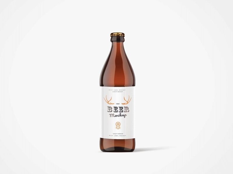 Front View of Standing Beer Bottle Mockup FREE PSD