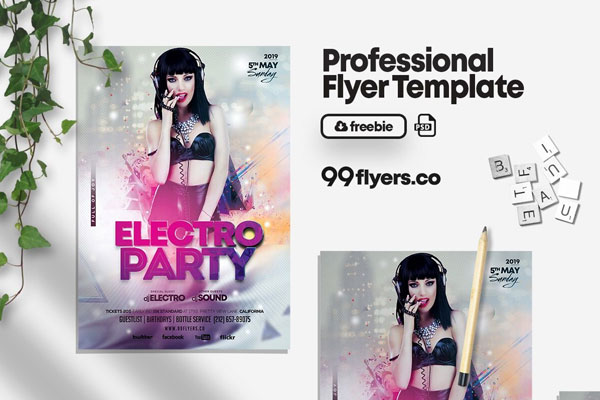 Futuristic Electro Party Flyer Template FREE PSD
