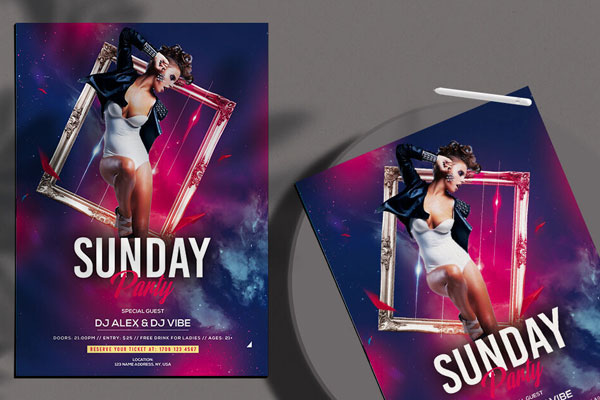 Futuristic Galaxy Sunday Party Flyer Template FREE PSD