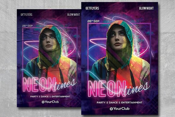 Galaxy, Neon Night Party Flyer Template FREE PSD