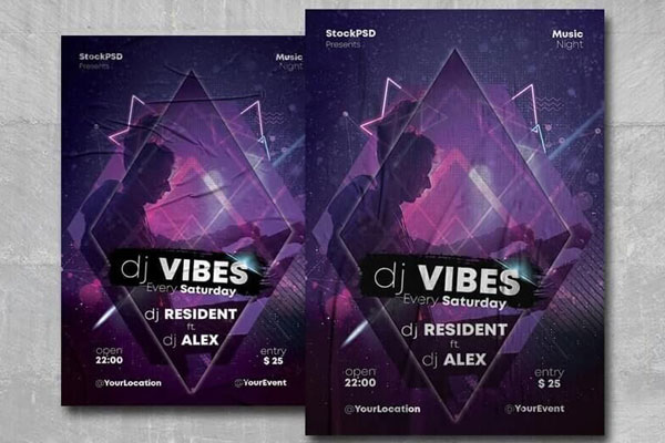 Geometric Music Event Flyer Template FREE PSD
