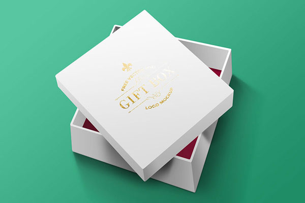 Gift Box Mockup with Gold Foil Logo FREE PSD