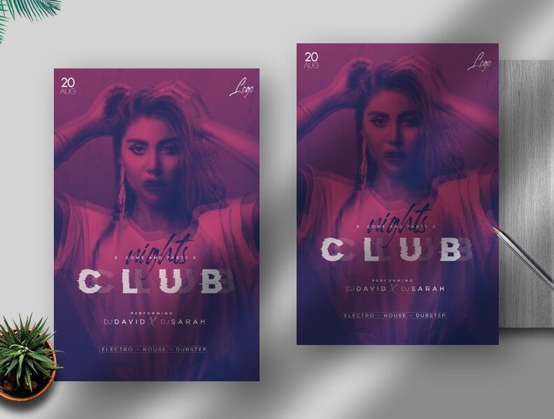 Glitch Nightclub Flyer Template in Purple Free Download | Resource Boy