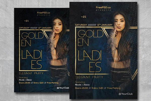 Golden and Black Party Flyer Template FREE PSD
