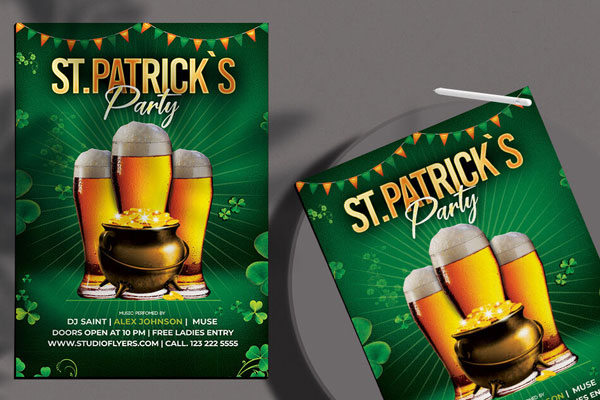 Green, Festive Flyer Template of Feast of Saint Patrick FREE PSD