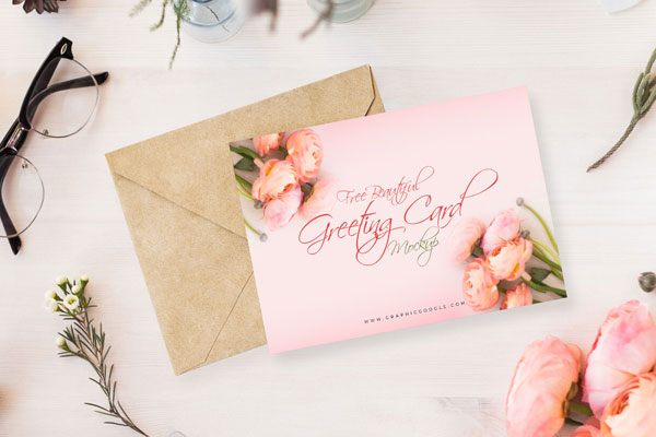 Life Like Greeting Card Mockup Next to a Flower (FREE) - Resource Boy