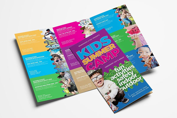 Grid Design Kids Camp Tri-fold Brochure and Rack Card Templates FREE PSD
