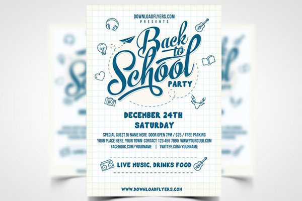 Grid, Typographical Back-to-School Party Flyer Template FREE PSD