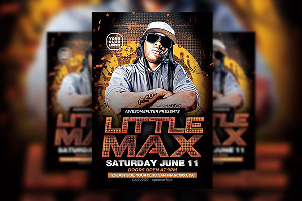 Hip-Hop DJ Party Flyer Featuring Yellow, Orange Color Scheme FREE PSD
