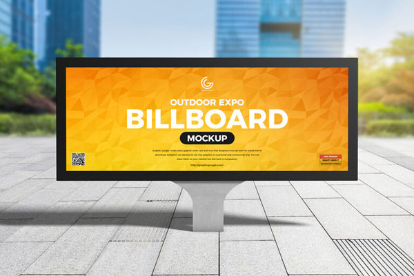Horizontal Outdoor Expo Billboard Mockup in Urban Setting FREE PSD