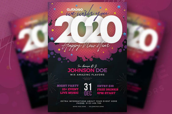 Illustrated Abstract New Year Party Flyer Template FREE PSD