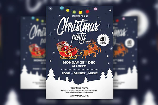 Illustrated Christmas Party Flyer Template FREE PSD