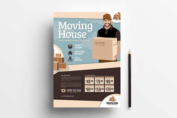 Illustrated Home Moving Poster Template in Cream Color Theme FREE PSD