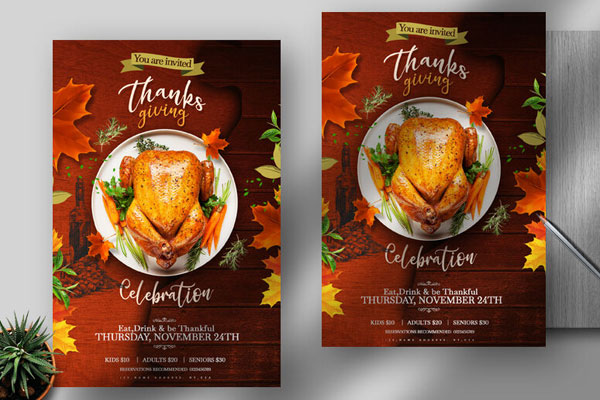 Leafy Thanksgiving Day Flyer Template FREE PSD