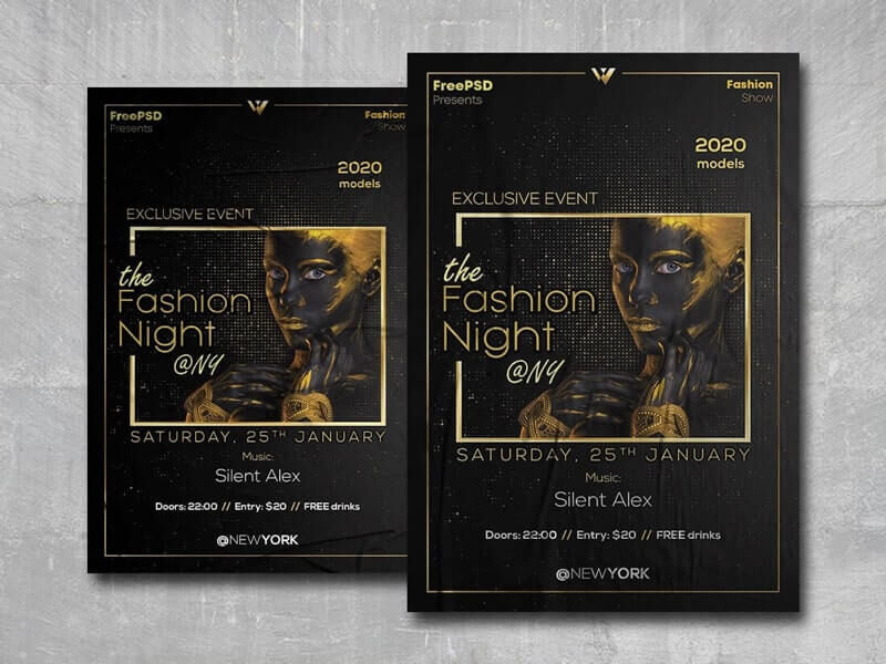 Luxurious Black and Golden Fashion Event Flyer Template FREE PSD