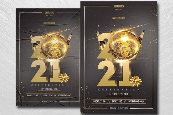 Luxurious Golden New Year Flyer Template FREE PSD