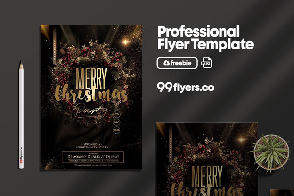 Luxury X-Mas Party Flyer Template FREE PSD