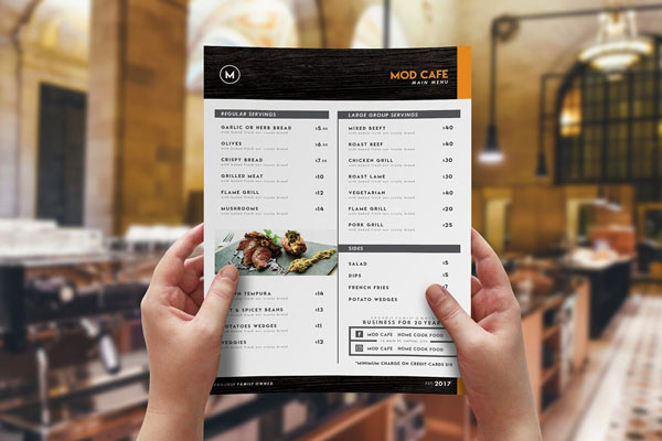 Minimal A4 and Tri-Fold Menu Templates with a Black, White Theme FREE PSD