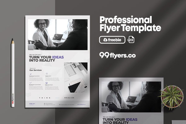 Minimalist Black and White Corporate Flyer Template FREE PSD