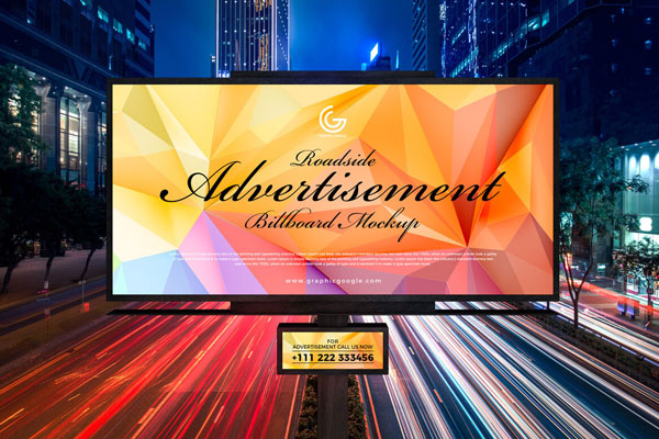 Mockup Displaying Front View of Roadside Advertisement Billboard Mockup FREE PSD