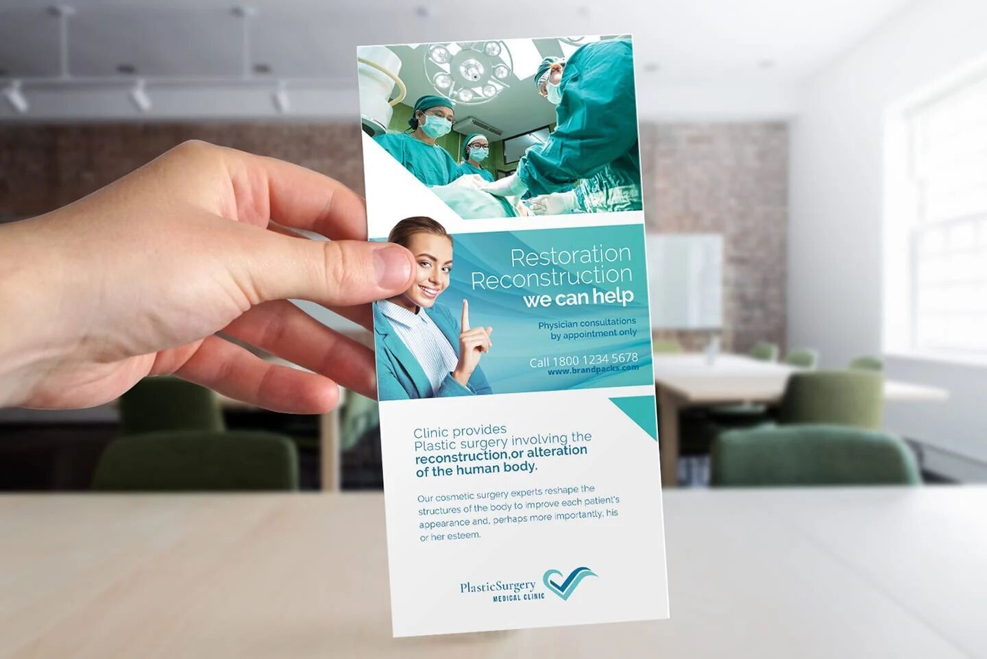Mockup Featuring a Hand Holding a DL Rack Card FREE PSD