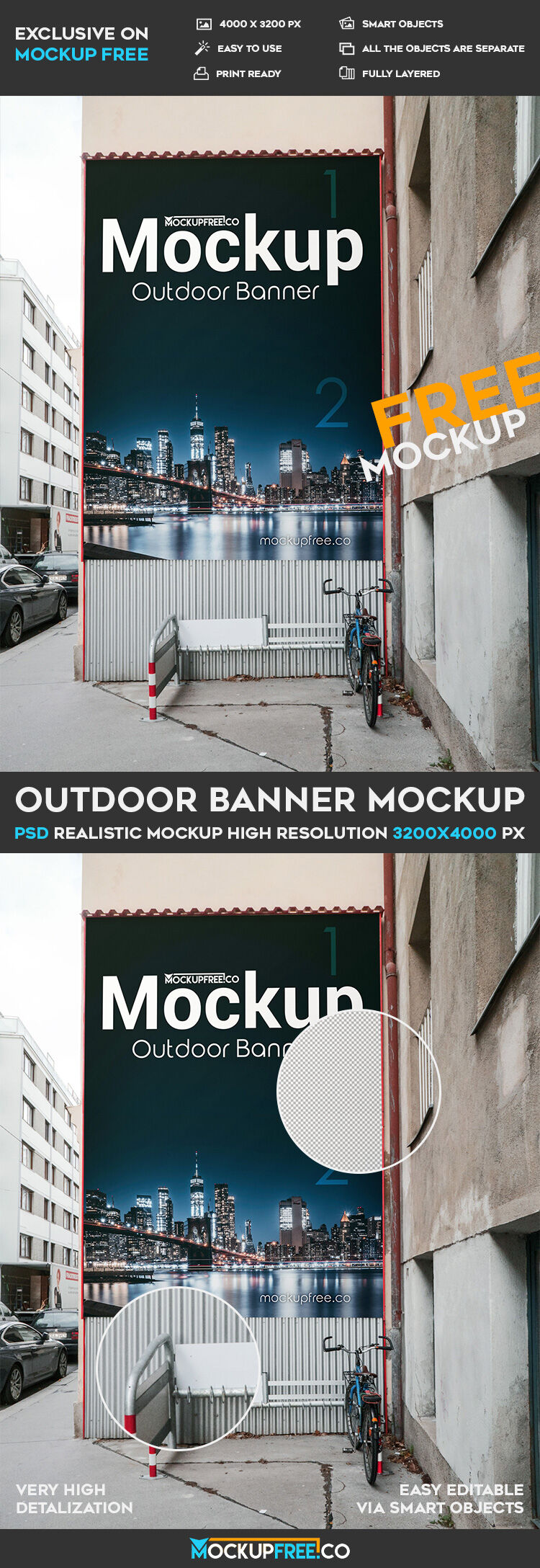 Mockup Featuring a Vertical Outdoor Banner FREE PSD