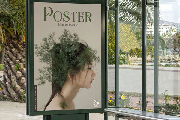 Mockup Featuring Bus Stop Poster with a Perspective View FREE PSD