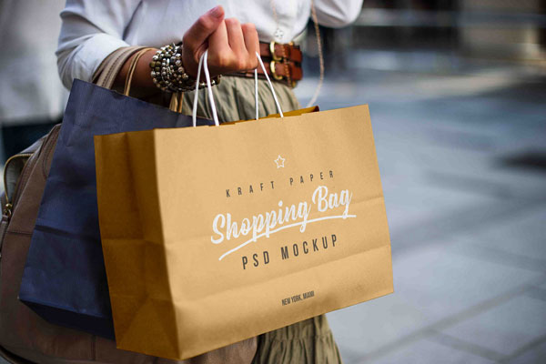 Mockup Featuring Female Holding Kraft Paper Shopping Bag FREE PSD