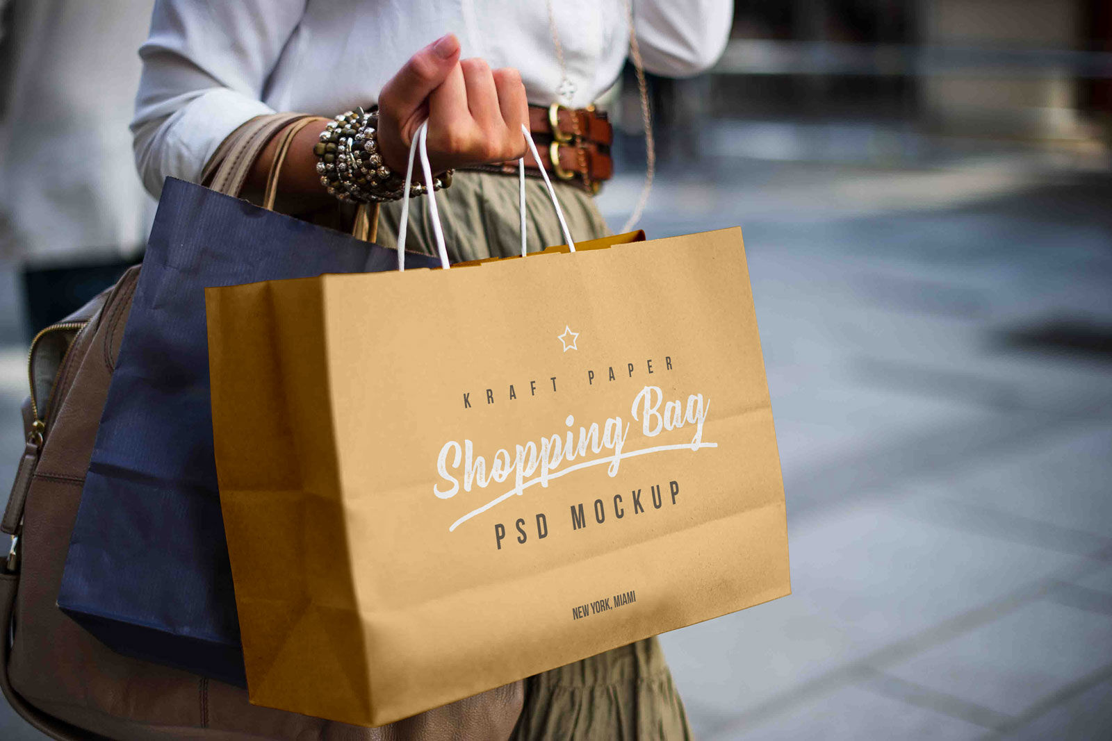 Mockup Featuring Female Holding Kraft Paper Shopping Bag FREE PSD