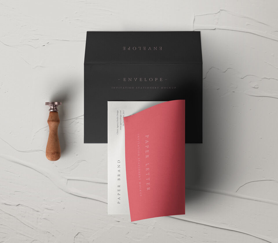 Mockup Featuring Folded Invitation Card on Opened Backward Envelope FREE PSD