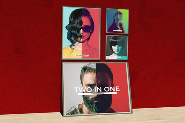 Mockup Featuring Four Interior Frames in Perspective FREE PSD