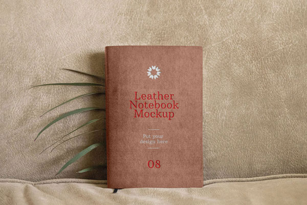 Mockup Featuring Leather Notebook Standing in Front View FREE PSD