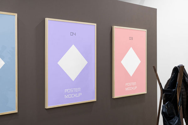 Mockup Featuring Three Posters on a Wall FREE PSD