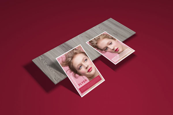 Mockup Featuring Two Flyers and a Slab of Wood at the 3\4 Angle View FREE PSD