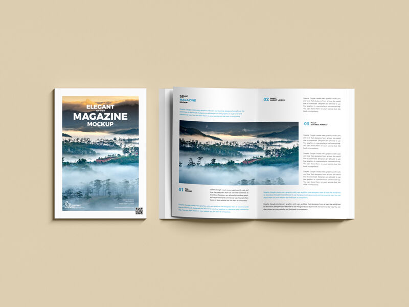 Mockup Featuring Two Magazines Open and Close in Top View FREE PSD