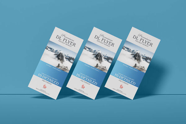 Mockup Including Three DL Fliers Arranged Diagonally Side to Side FREE PSD
