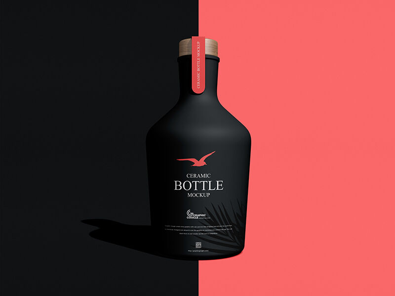 Mockup of a Ceramic Bottle Standing in Front View FREE PSD