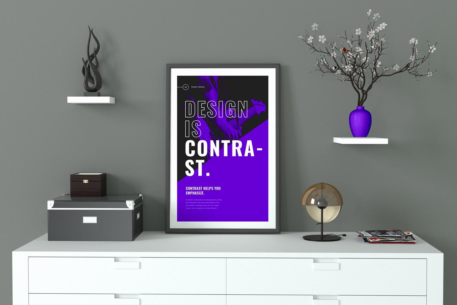 Mockup of a Photo Frame Poster Decorated with Modern Items FREE PSD