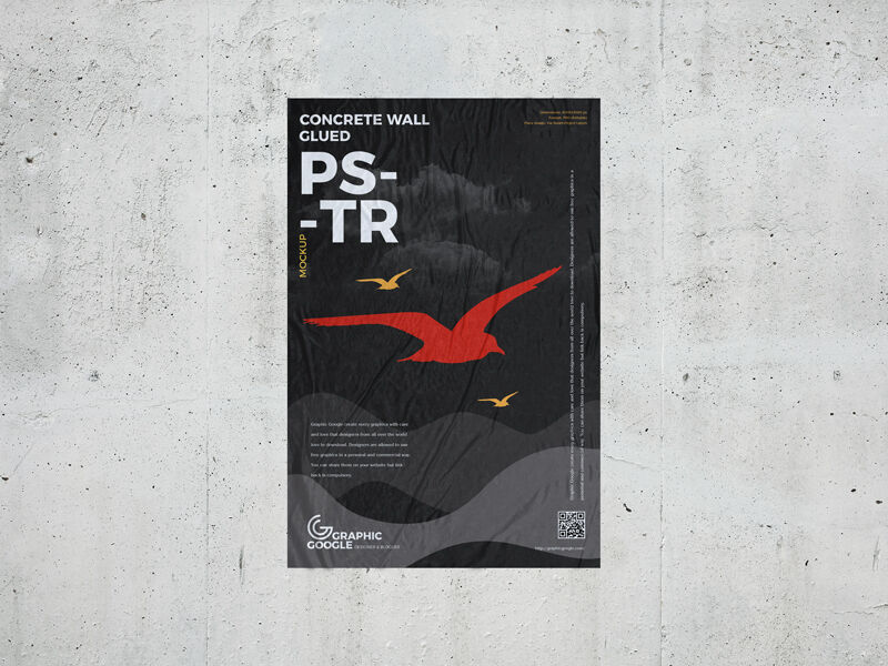 Mockup of a Poster Glued to Concrete Wall in Front View FREE PSD