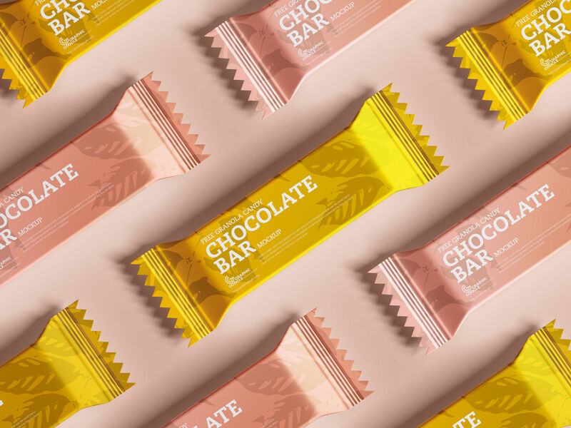 Mockup of Chocolate Bar Packets in Grid Style FREE PSD
